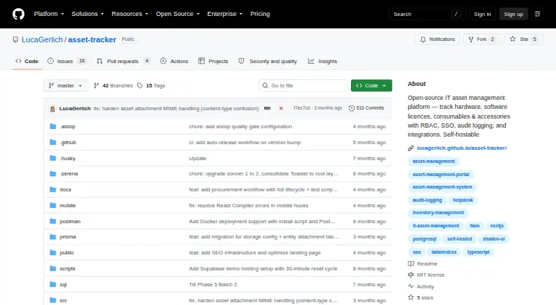 The Asset Tracker homepage