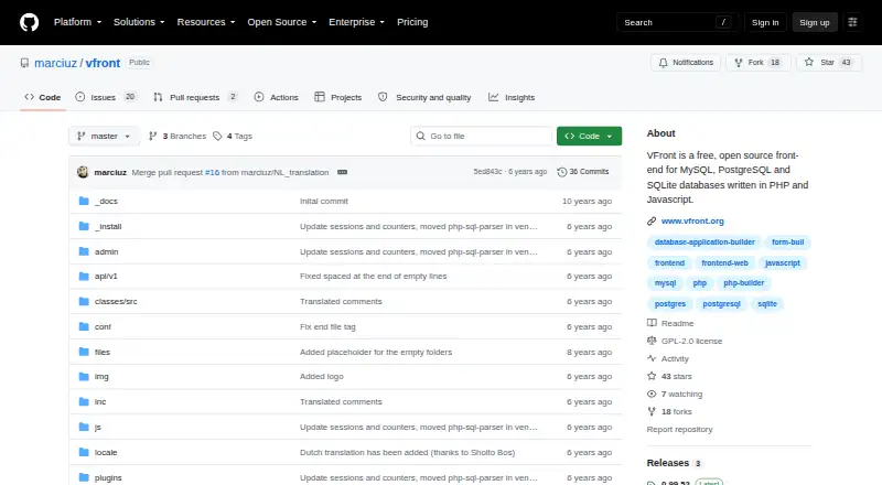 The VFront homepage