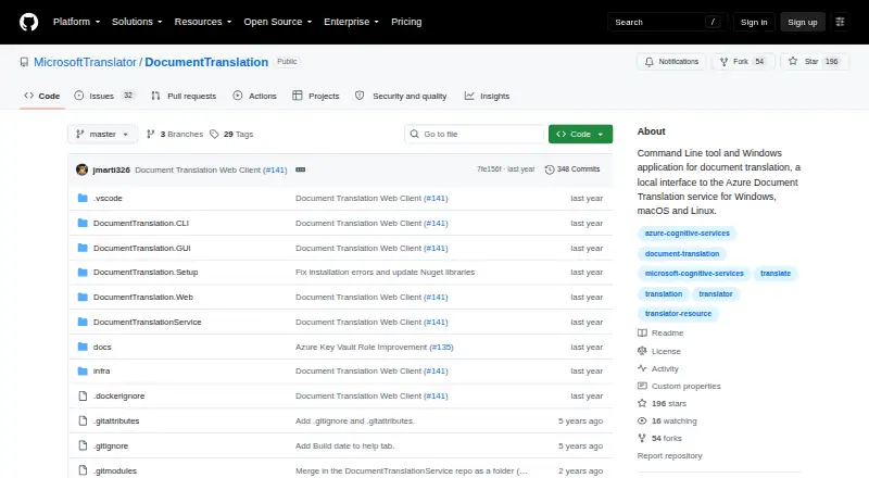 Microsoft Document Translator's website