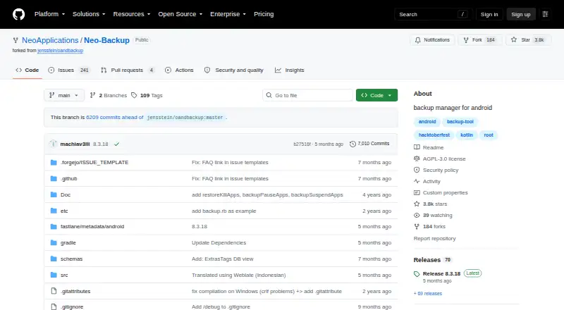 The Neo Backup homepage