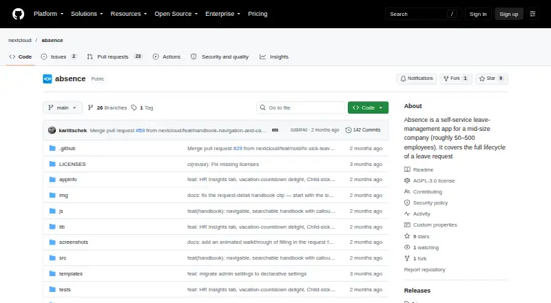Nextcloud Absence's website
