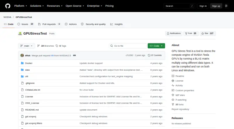 NVIDIA GPU Stress Test's website