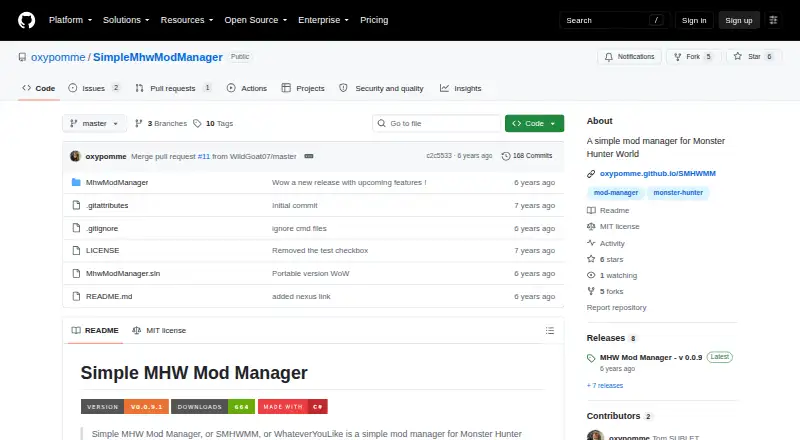 Simple MHW Mod Manager's website