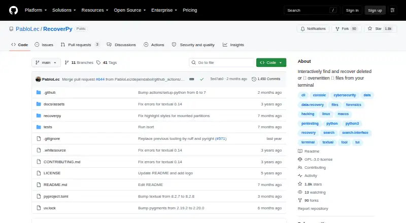 RecoverPy's website
