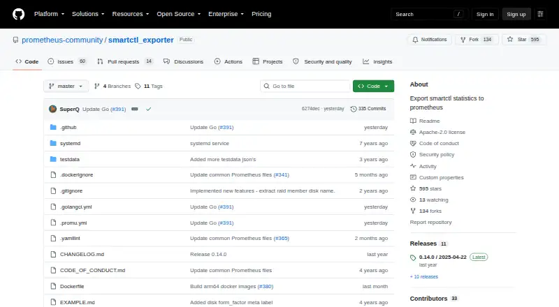 The smartctl_exporter homepage