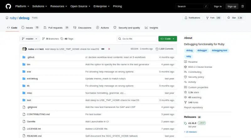 Ruby debug's website