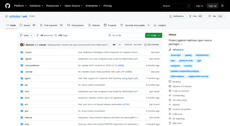 The SafeDep vet homepage