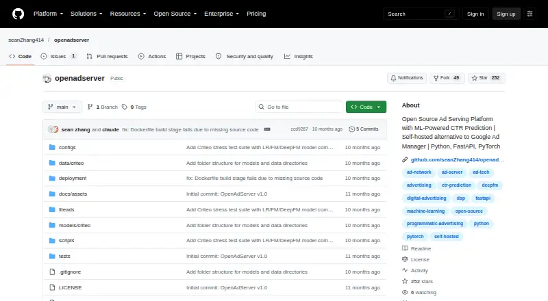 OpenAdServer's website