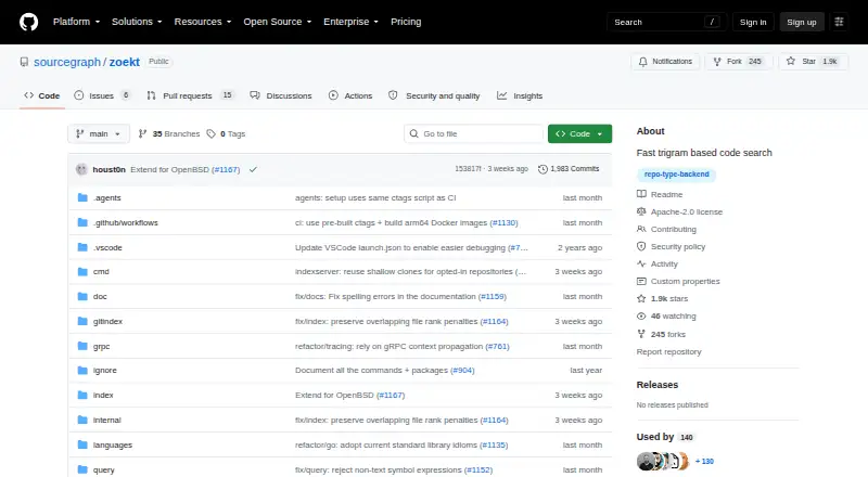 The Zoekt homepage