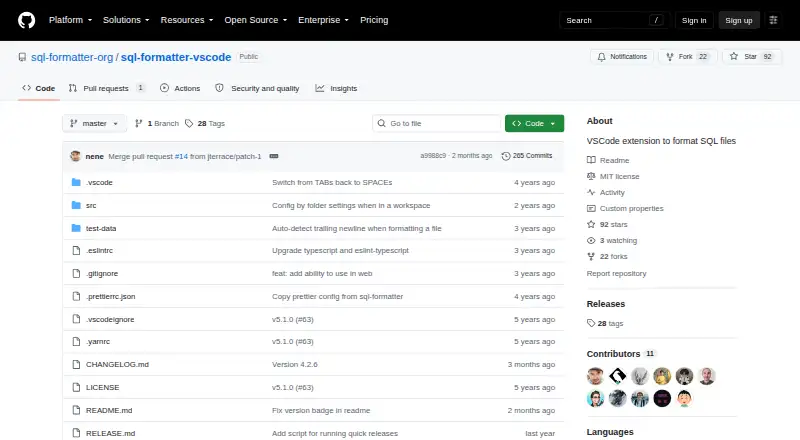SQL Formatter VSCode's website