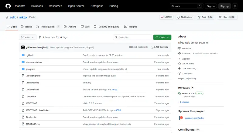 The Nikto homepage