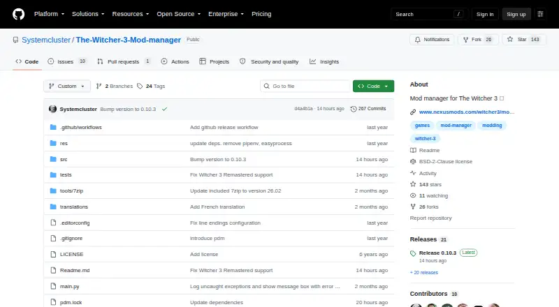 The Witcher 3 Mod Manager's website