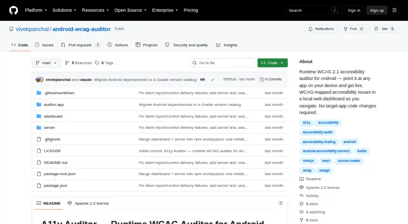 The Android WCAG Auditor homepage