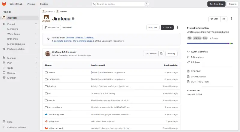 Jirafeau's website
