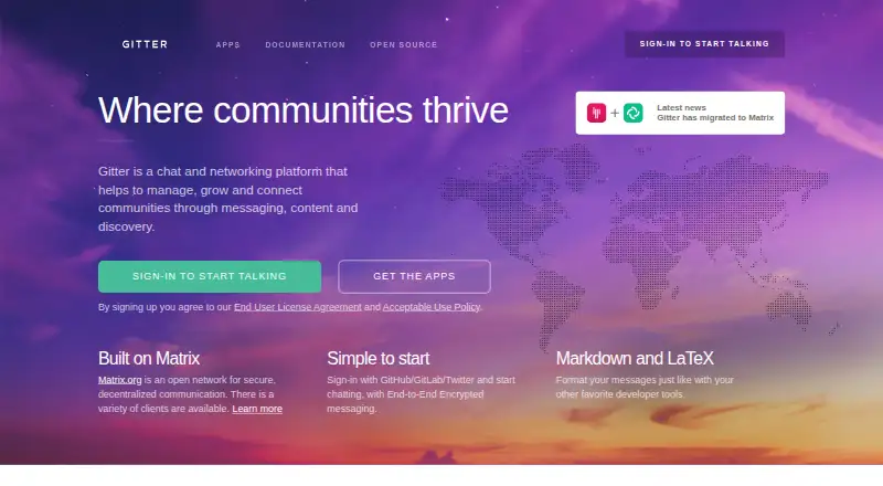 The Gitter homepage
