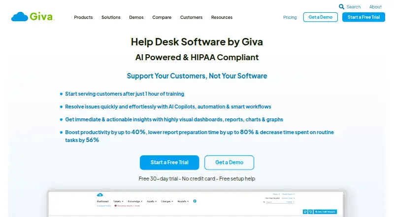 Giva Help Desk's website