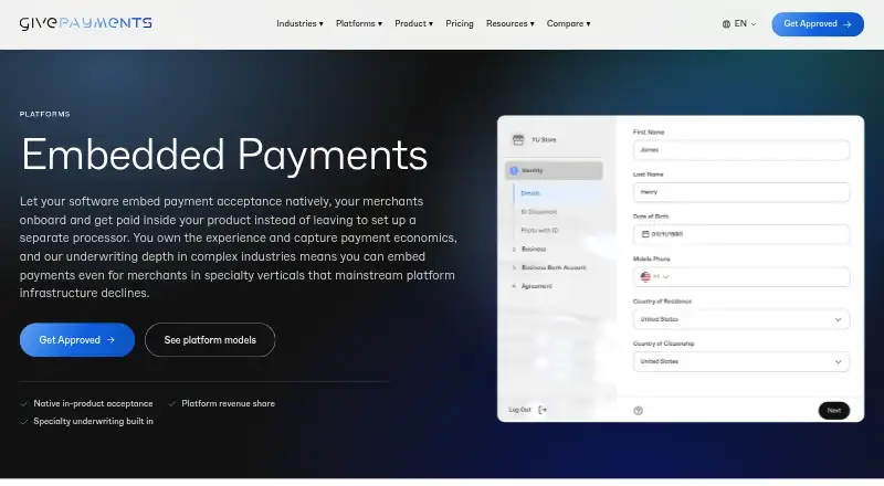 GivePayments Embedded Payments's website