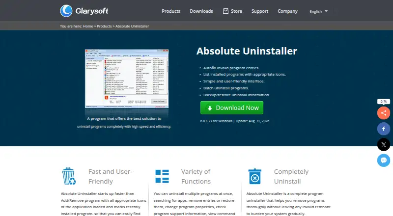 Absolute Uninstaller's website