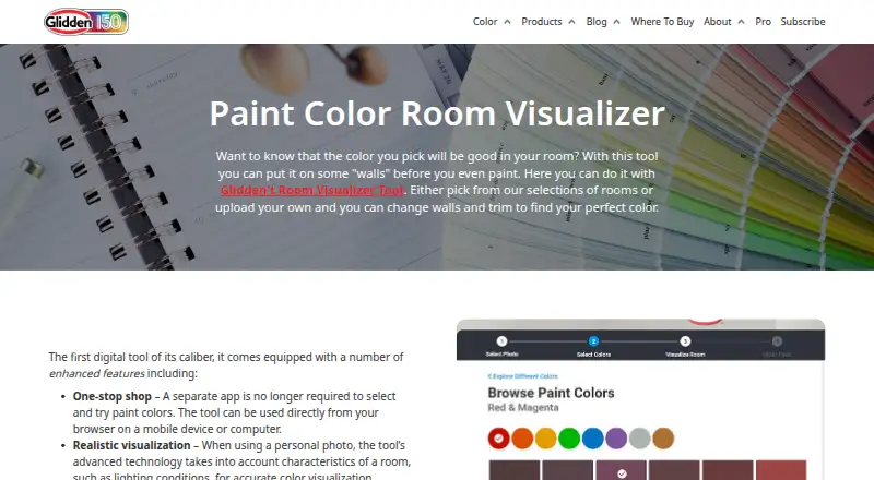Glidden Room Visualizer's website