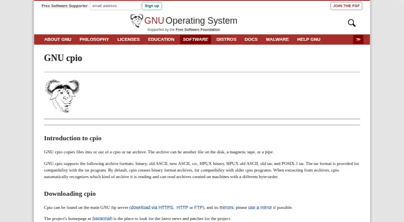 GNU cpio's website