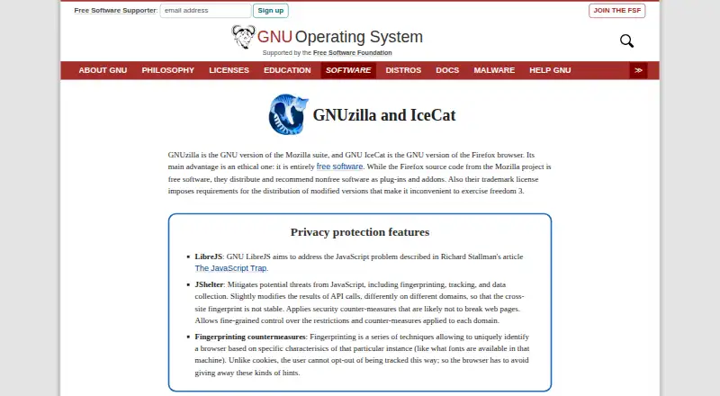 GNU IceCat's website