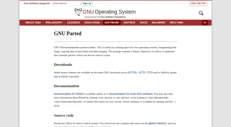 GNU Parted's website