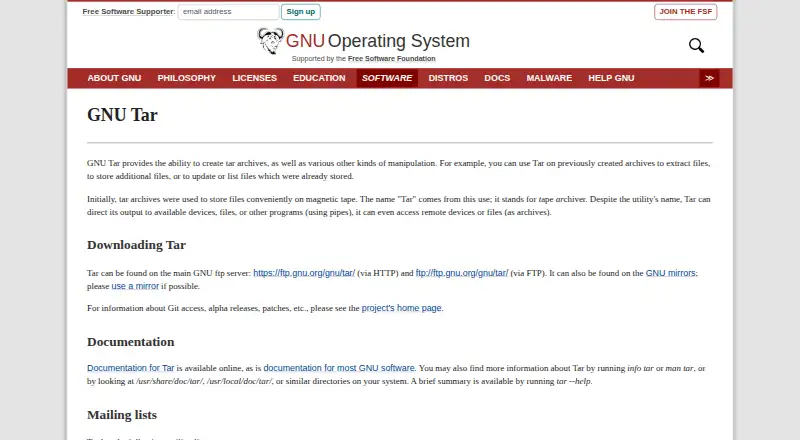 GNU tar's website