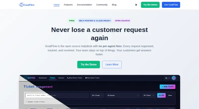 The GoatFlow homepage