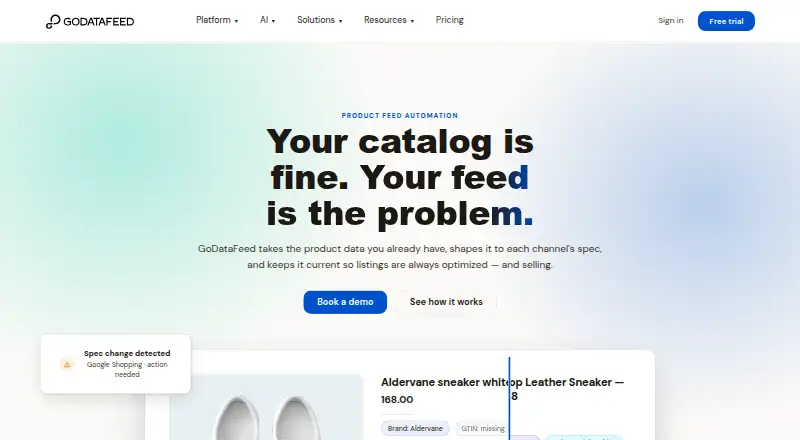 The GoDataFeed homepage