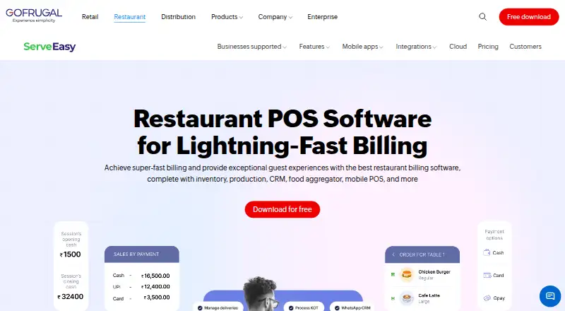 The GoFrugal Restaurant POS homepage