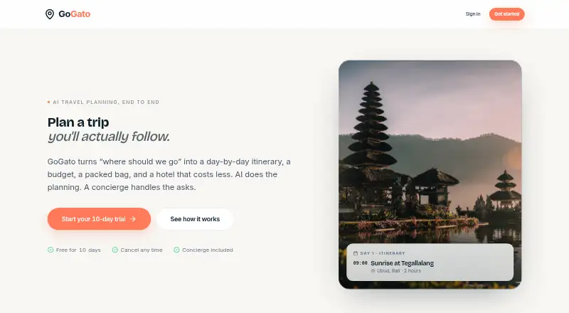The GoGato homepage