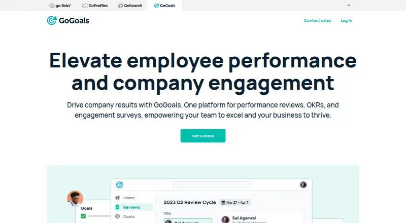 The GoGoals homepage