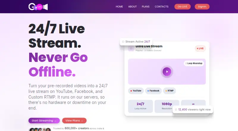 GoLiveIndia Ultra Live's website