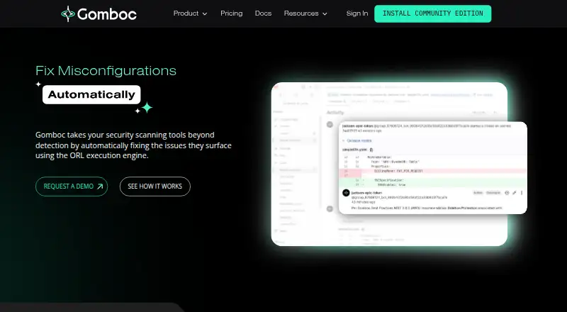Gomboc AI Code Security Platform's website