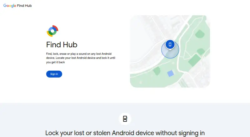 Google Find Hub's website