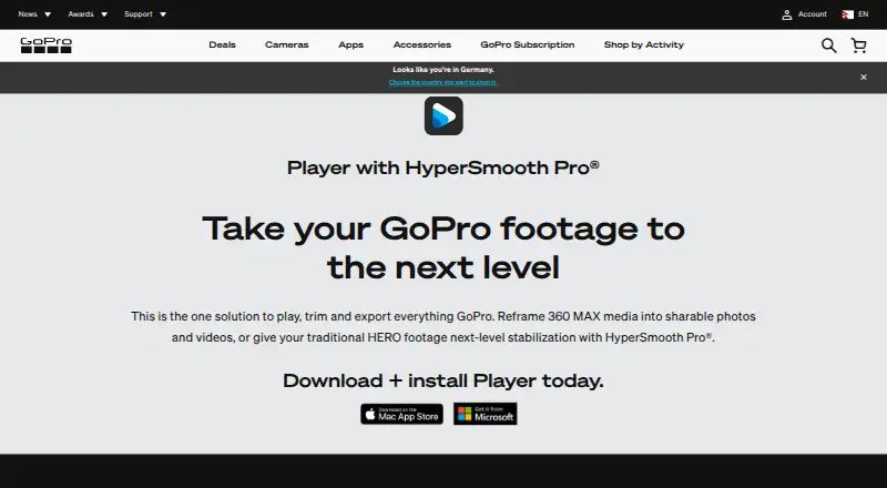 GoPro Player's website