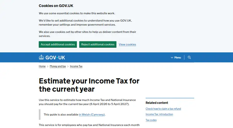 HMRC Income Tax Estimate's website