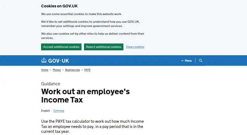 HMRC PAYE Tax Calculator's website