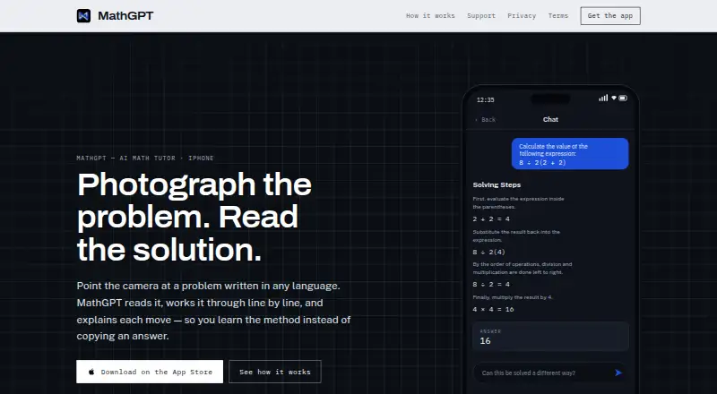 The MathGPT homepage