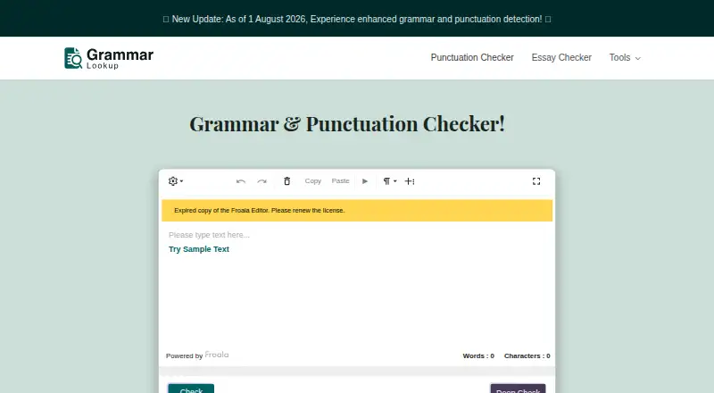 The GrammarLookup homepage