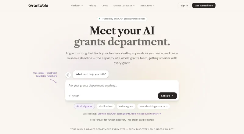Grantable's website