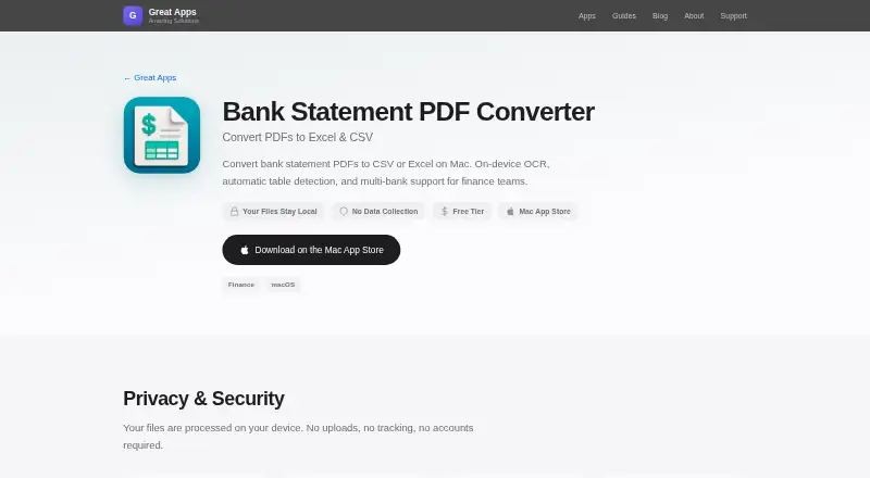 The Bank Statement PDF Converter homepage