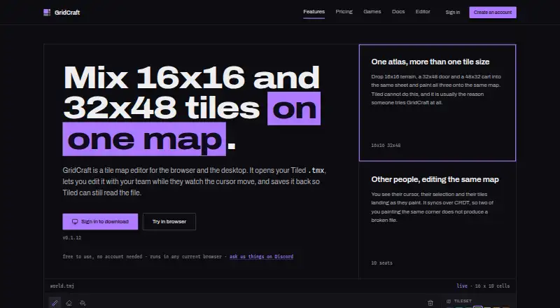 The GridCraft homepage