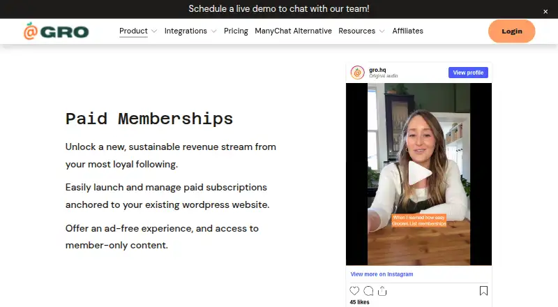 GRO Paid Memberships's website