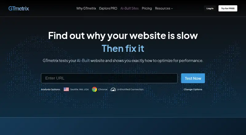 The GTmetrix homepage