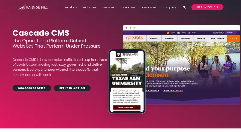 The Cascade CMS homepage