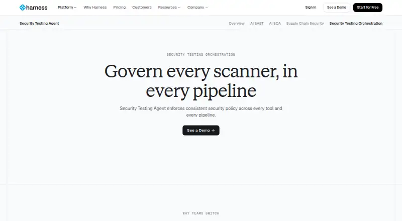 Harness Security Testing Orchestration's website