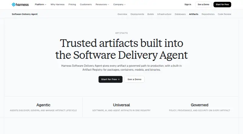 Harness Artifact Registry's website