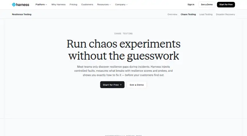 Harness Chaos Engineering's website
