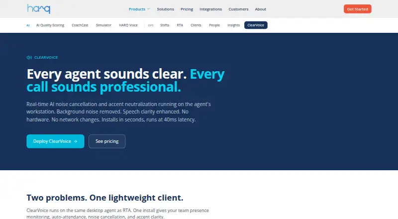 The HARQ ClearVoice homepage